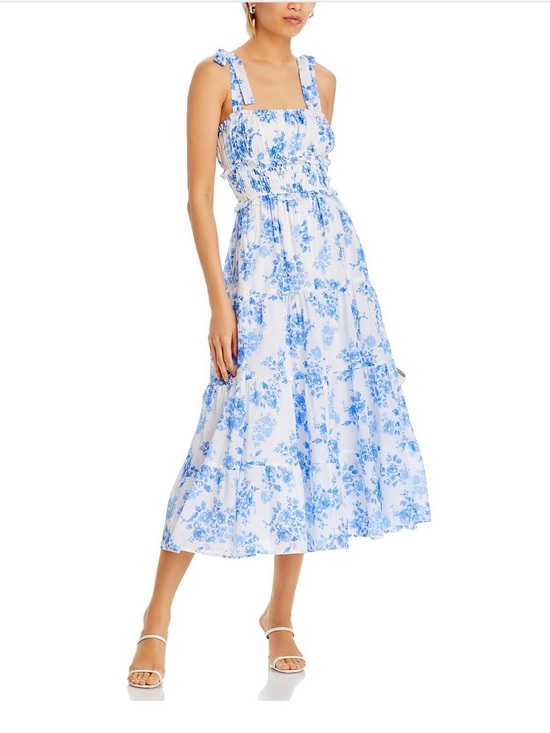 Aqua Dresses & Skirts - Aqua Blue and White Floral Tie-Shoulder Midi Dress